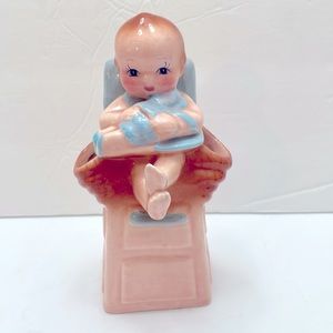 Vintage 1950’s Ceramic  Baby in High Chair Planter Vase Nursery 6.5"